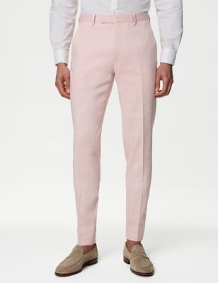 

Mens M&S Collection Tailored Fit Italian Linen Miracle™ Trousers - Pale Pink, Pale Pink