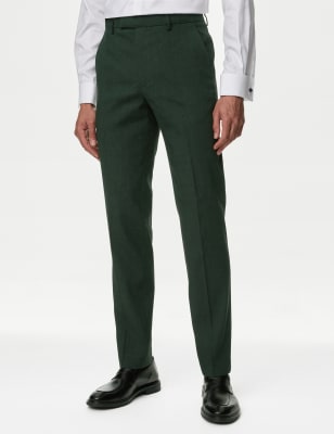 Mens M&S Collection Tailored Fit Italian Linen Miracle™ Suit Trousers - Dark Green, Dark Green