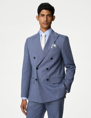 

Mens M&S Collection Tailored Fit Italian Linen Miracle™ Double Breasted Suit Jacket - Chambray, Chambray