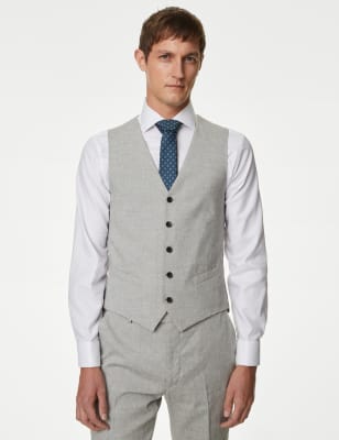 

Mens M&S Collection Italian Linen Miracle™ Waistcoat - Light Grey, Light Grey