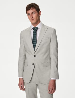 

Mens M&S Collection Tailored Fit Italian Linen Miracle™ Puppytooth Suit Jacket - Grey, Grey