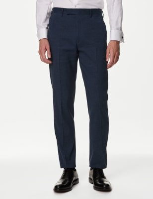 

Mens M&S Collection Tailored Fit Italian Linen Miracle™ Puppytooth Suit Trousers - Navy, Navy