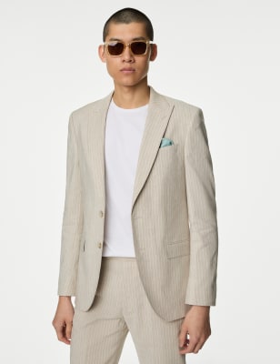 

Mens M&S Collection Tailored Fit Italian Linen Miracle™ Stripe Suit Jacket - Neutral, Neutral