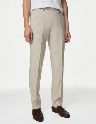 

Mens M&S Collection Tailored Fit Linen Blend Striped Trousers - Neutral, Neutral