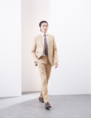 

Mens Autograph Tailored Fit Italian Performance Linen Blend Suit Trousers, Sand