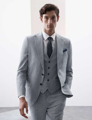 

Mens Autograph Tailored Fit Italian Performance Linen Blend Suit Jacket, Light Airforce