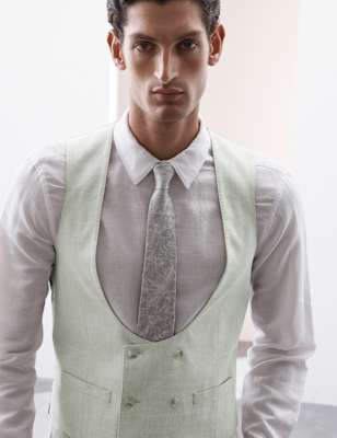 

Mens Autograph Italian Performance Linen Blend Double Breasted Waistcoat, Light Verdigris