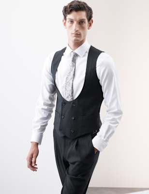 

Mens Autograph Italian Performance Linen Blend Double Breasted Waistcoat - Black, Black