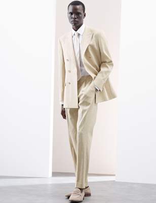 

Mens Autograph Tailored Fit Italian Performance Linen Blend Suit Trousers, Stone