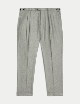 

JAEGER Mens Tailored Fit Pure Wool Check Trousers - Grey, Grey