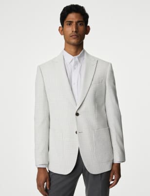 

Mens M&S Collection Textured Check Stretch Blazer - Light Grey, Light Grey