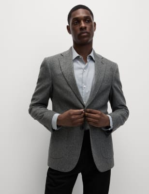 

Mens M&S Collection Tailored Fit Wool Blend Textured Blazer - Grey, Grey