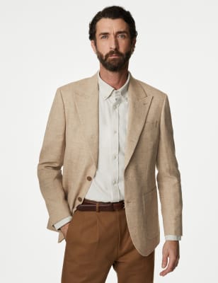 

Mens M&S Collection Strukturierter Blazer aus italienischem Leinenmischgewebe - Light Sand, Light Sand