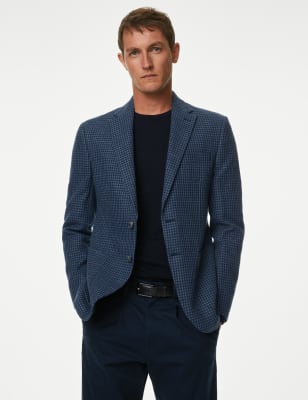 

Mens M&S Collection Linen Rich Puppytooth Blazer - Blue Mix, Blue Mix