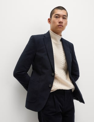 

Mens M&S Collection Italian Moleskin Single Breasted Blazer, Navy