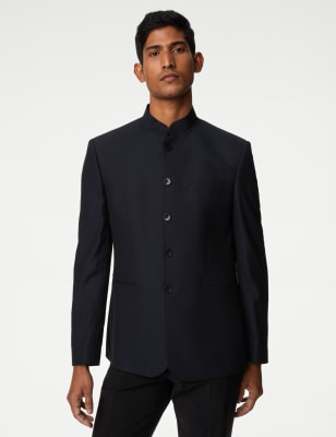 

Mens M&S Collection Jacquard-Jacke mit Nehru-Kragen und Strukturmuster - Navy, Navy