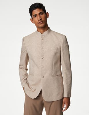 

Mens M&S Collection Jacquard-Jacke mit Nehru-Kragen und Strukturmuster - Neutral, Neutral