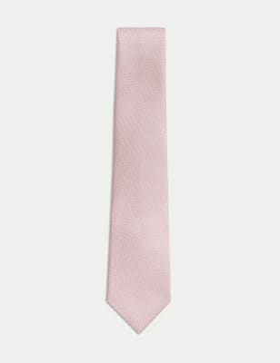 

Mens M&S SARTORIAL Textured Pure Silk Tie - Pink, Pink