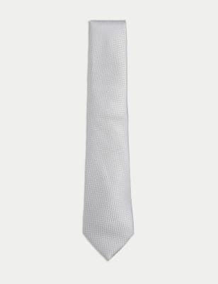 

Mens M&S SARTORIAL Textured Pure Silk Tie - Light Grey, Light Grey