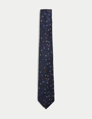 

M&S SARTORIAL Corbata 100% seda con estampado de hojasMens - Mezcla De Tonos Marino, Mezcla De Tonos Marino