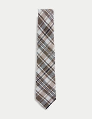 

Mens M&S SARTORIAL Silk Rich Checked Tie - Brown Mix, Brown Mix