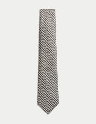 

Mens M&S SARTORIAL Krawatte aus reiner Seide mit Hahnentrittmuster - Neutral Braun, Neutral Braun