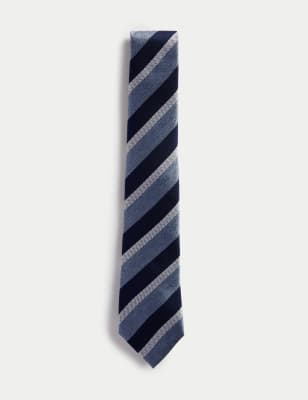 

Mens M&S SARTORIAL Striped Pure Silk Tie - Blue Mix, Blue Mix