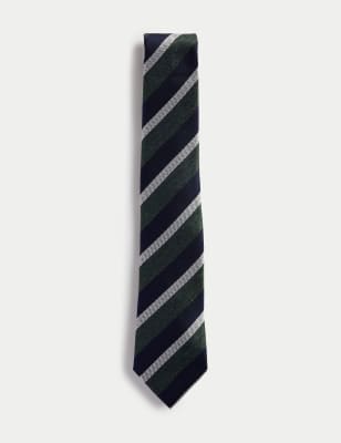 

Mens M&S SARTORIAL Striped Pure Silk Tie - Green Mix, Green Mix