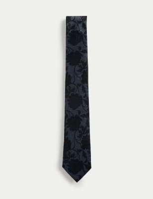 

JAEGER Mens Slim Floral Pure Silk Tie - Blue Mix, Blue Mix