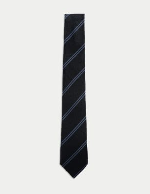 

JAEGER Mens Slim Striped Pure Silk Tie - Dark Navy, Dark Navy