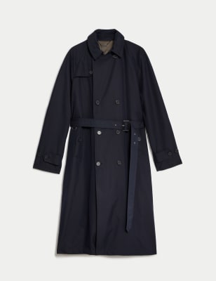 

JAEGER Mens Cotton Rich Padded Trench Coat with Wool - Dark Navy, Dark Navy