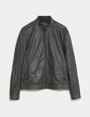 

Mens Autograph Leather Biker Jacket - Grey, Grey