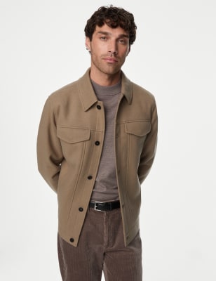 

Mens M&S Collection Collared Shacket - Light Brown, Light Brown