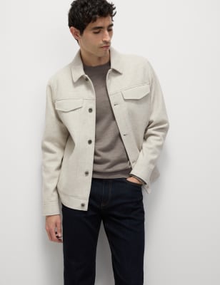 

Mens M&S Collection Collared Shacket - Winter White, Winter White