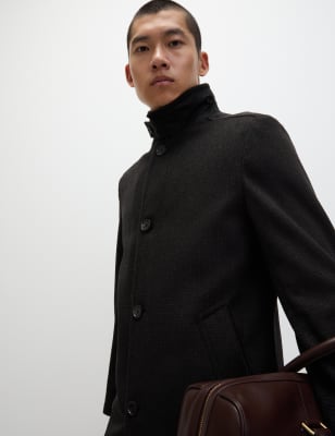 

Mens M&S Collection Gepolsterte Jacke aus Wollmischgewebe mit doppeltem Kragen - Black Mix, Black Mix