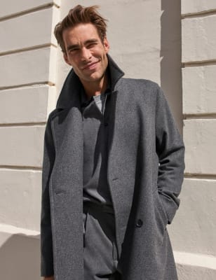 

Mens Autograph Wool Rich Revere Coat - Grey, Grey