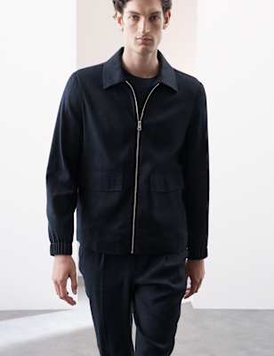 Mens Autograph Italian Linen Miracletm Bomber Jacket, Navy Mix