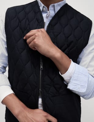 

Mens M&S Collection Pure Cotton Quilted Gilet with Stormwear™ - Navy, Navy