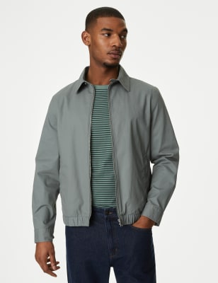 

Mens M&S Collection Cotton Rich Harrington Jacket - Dark Sage, Dark Sage