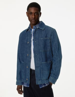 

Mens M&S Collection Denim Chore Jacket - Mid Blue, Mid Blue