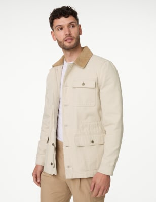 

Mens M&S Collection Pure Cotton Utility Jacket - Ecru Mix, Ecru Mix