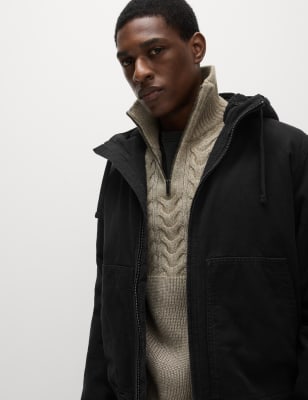 

Mens M&S Collection Leichte Jacke aus reiner Baumwolle und Canvas mit Teddy-Futter - Black, Black
