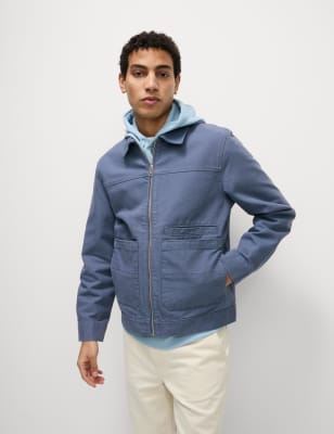 

Mens M&S Collection Cotton Rich Canvas Harrington Jacket, Air Force Blue