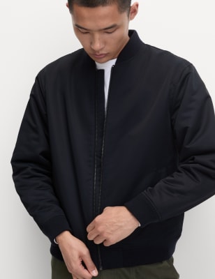 

Mens M&S Collection Satin Bomber Jacket - Navy, Navy