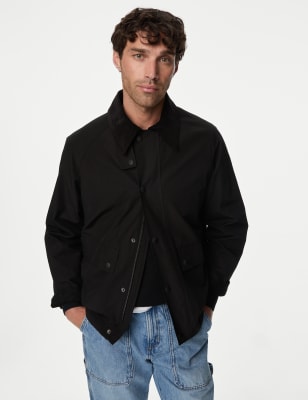 

Mens M&S Collection Cotton Blend Harrington Jacket with Stormwear™ - Black, Black