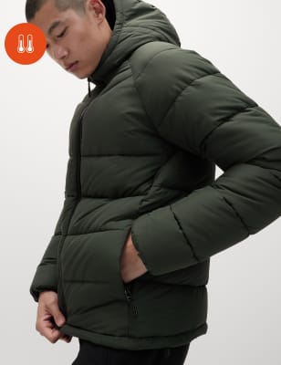 

Mens M&S Collection Hooded Puffer Trek Jacket with Thermowarmth™ - Bottle Green, Bottle Green