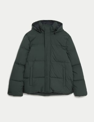 

Mens M&S Collection Feather and Down Padded Hooded Puffer Jacket - Bottle Green, Bottle Green