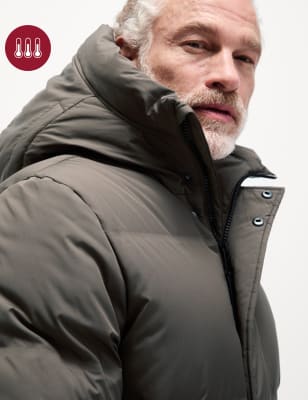 

Mens M&S Collection Feather and Down Hooded Puffer Jacket with Stormwear™ - Mole, Mole