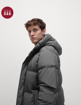 

Mens M&S Collection Feather and Down Hooded Puffer Jacket with Stormwear™ - Silver Grey, Silver Grey