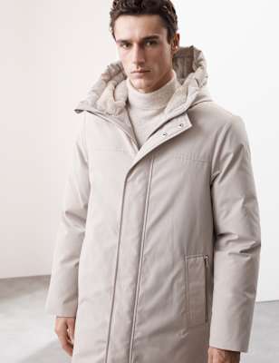 

Mens Autograph Feather and Down Hooded Puffer Jacket - Stone, Stone